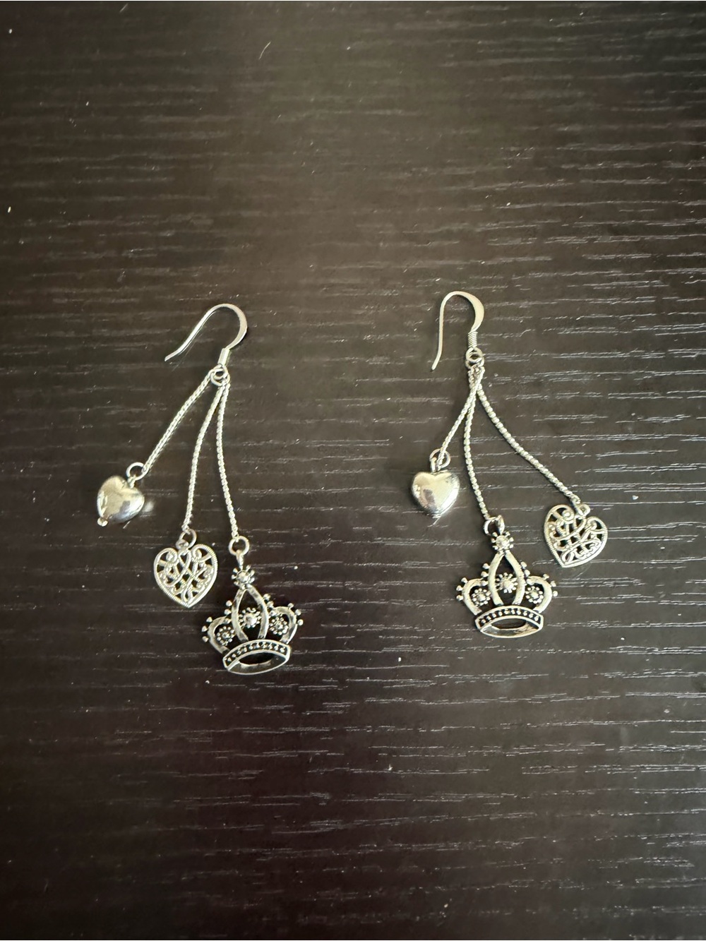 Silver-tone Crown & Heart Dangle Earrings